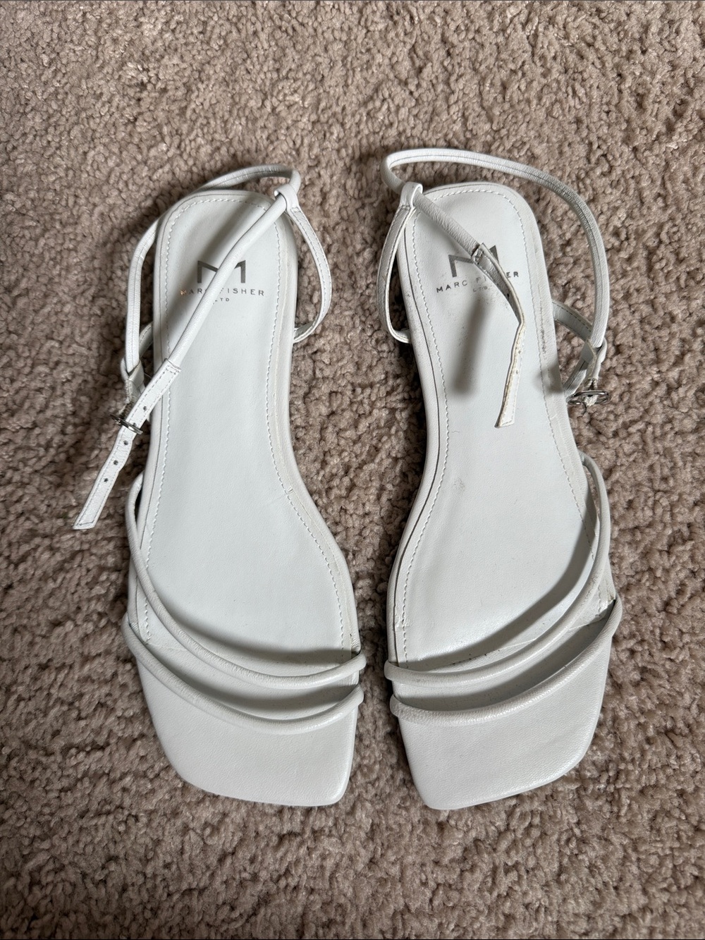 Marc Fisher White Double-Strap Square-Toe Ankle Strap Sandals